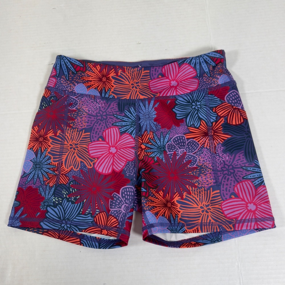 Rabbit Running Shorts Womens Small Multicolor Floral 4in Inseam Pockets Yoga Gym